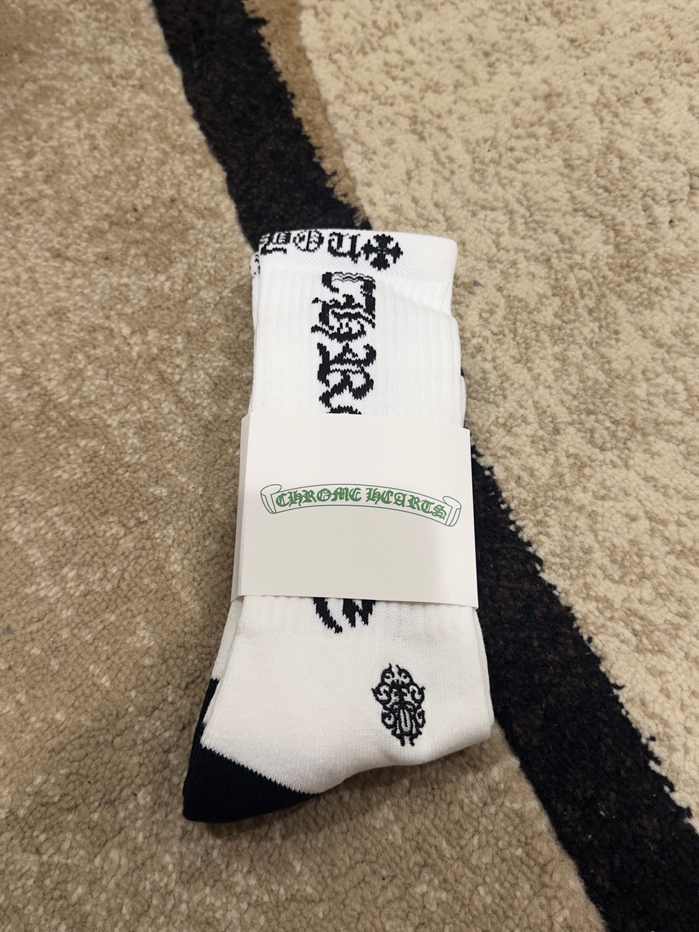Chrome Hearts Dagger Socks Cross Logo CH Men's Large 9-13 White White Brand New